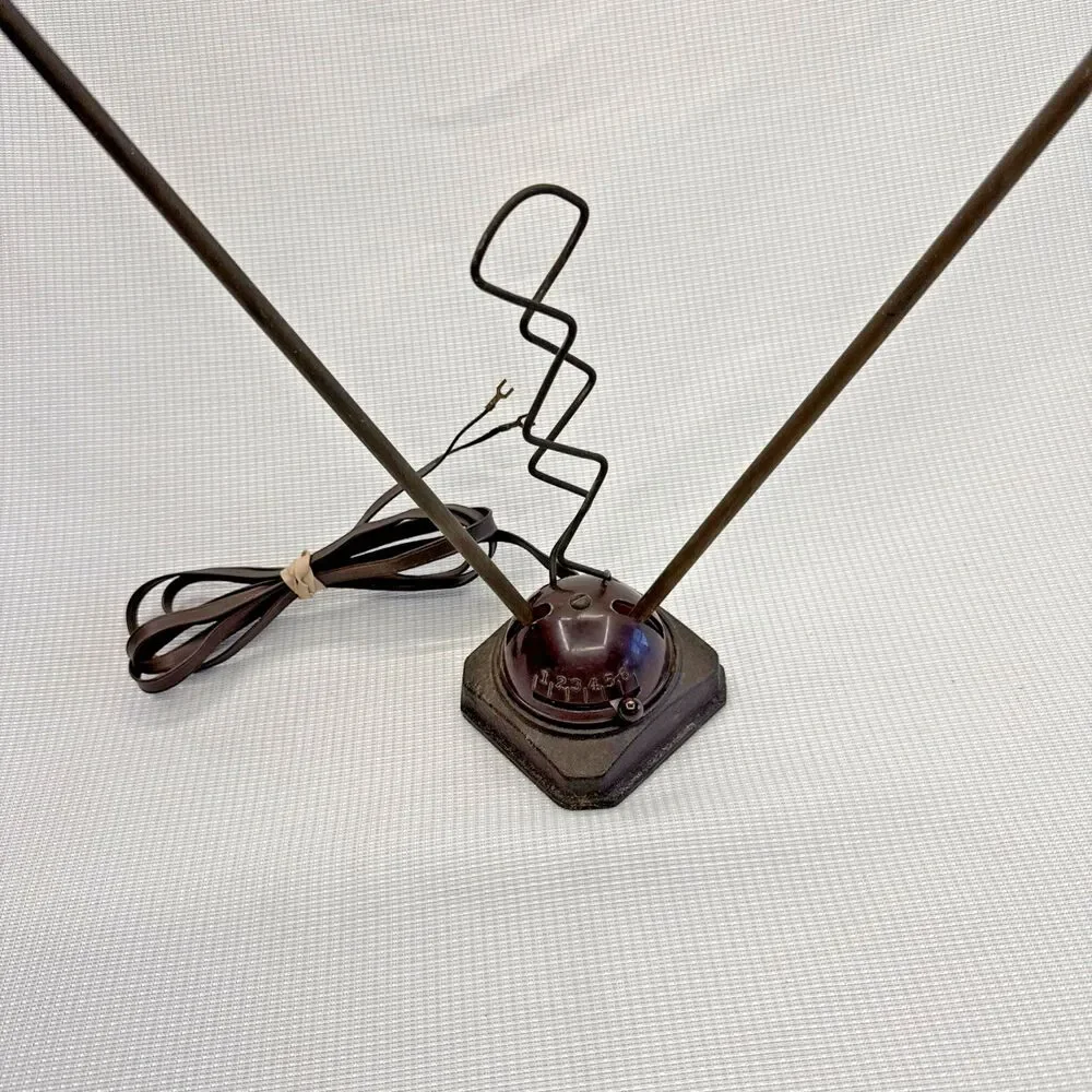 Vintage TV Antenna Telescopic Rabbit Ears Cast Iron Base & Brass Arms for VHF